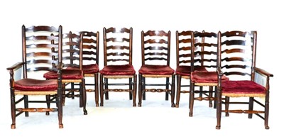 Lot 851 - A Harlequin Set of Eight Ash, Elm and Rush-Seated Ladder Back Chairs, 2nd half 19th century, raised