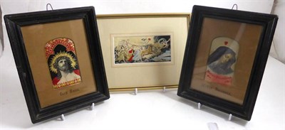 Lot 365 - Three framed stevengraphs, ";Mater Dolorosa";, ";Ecce Homo"; and ";Phoebus & Aurora"; (3)