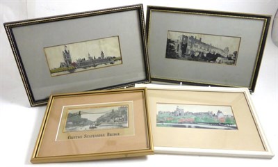 Lot 367 - Four framed stevengraphs, ";Warwick Castle";, ";Windsor Castle";, ";Houses of Parliament"; and...