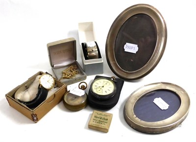 Lot 377 - Silver photograph frames, pocket barometer, silver cased watch, wristwatch etc