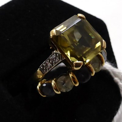 Lot 410 - A 9ct gold five stone ring and a square stone ring stamped '18CTPLAT' (2)