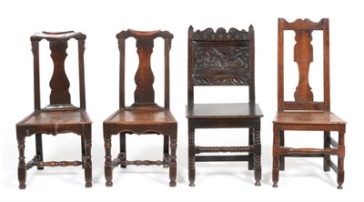 Lot 856 - A Late 17th Century Joined Oak Dining Chair, with carved top rail above a panel carved in...