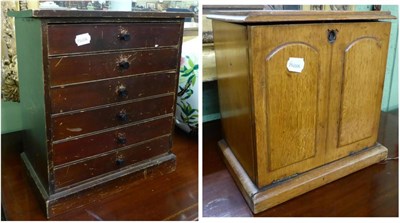 Lot 433 - Six drawer specimen cabinet and a small oak writing compendium