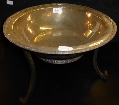 Lot 440 - A large South American white metal bowl, with stand, on three scrolling feet