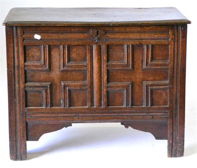 Lot 859 - A Joined Oak Chest, late 17th century, with hinged lid above two geometric moulded panels, with...