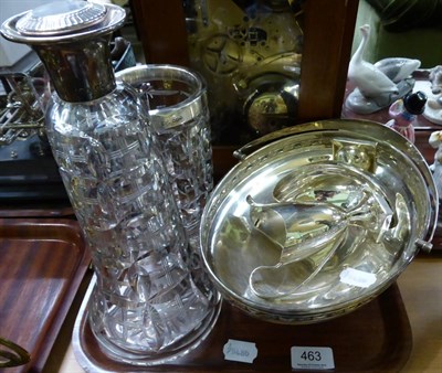 Lot 463 - A modern cut glass decanter with silver collar marked for Sheffield, a matching cut glass vase with