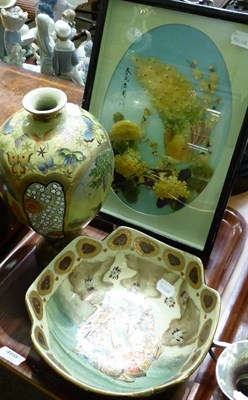 Lot 469 - Two pieces of Japanese Kutani ware together with an Oriental hardstone diorama of birds