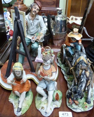 Lot 473 - Four Capodimonte figures including Artist, Girl & Boy, etc