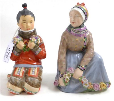 Lot 475 - Two Old Royal Copenhagen figures, Greenland Innuit Girl and Fano, model numbers 12415 and 12413 (2)