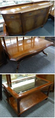 Lot 1041 - Reproduction mahogany sideboard, a low coffee table and a low mahogany and glass table