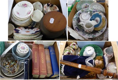 Lot 1042 - Quantity of decorative ceramics, books and a bed warming pan etc (in four boxes)