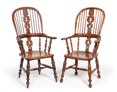 Lot 872 - A Matched Pair of 19th Century Yew and Elm Yorkshire Windsor High Back Smoker's Chairs, each...