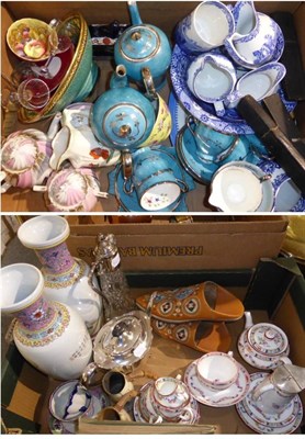 Lot 1057 - Tea services, silver plated teapot, Oriental vases, horn beakers etc (in two boxes)