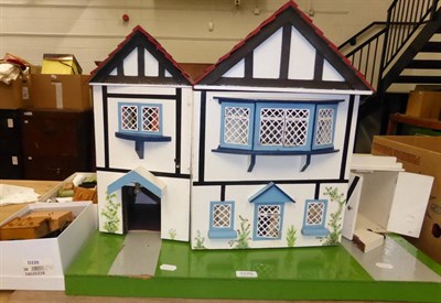 Lot 1076 - 1920's dolls house and two boxes of dolls furniture