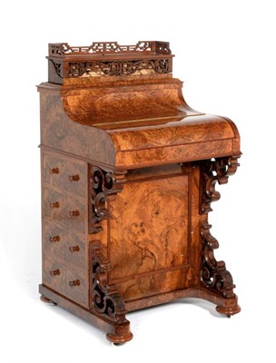 Lot 876 - A Fine Victorian Burr Walnut Piano Top Davenport, stamped Maple & Co, London, circa 1870, the...