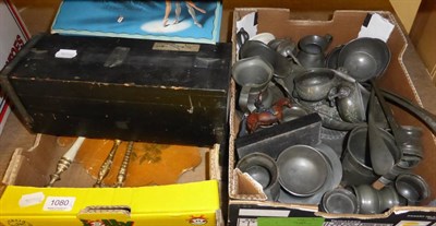 Lot 1080 - Pewter, face screens, glass lantern slides etc (in two boxes)