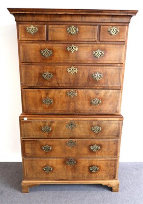 Lot 880 - A George II Walnut, Ebony and Boxwood Strung Chest on Chest, mid 18th century, the cavetto...