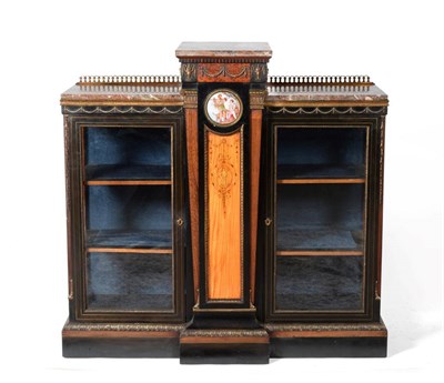 Lot 881 - A Late Victorian Ebonised, Satinwood and Marquetry Inlaid Breakfront Display Cabinet, circa...