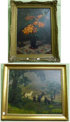 Lot 1195 - Two large German oils on canvas by Erwin Pfefferle (1880-1961), of a stormy landscape with...