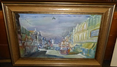 Lot 1200 - Malcolm Scott (Contemporary), ";Lower Briggate Leeds";, signed, inscribed verso and dated 1962,...