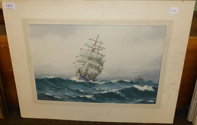 Lot 1201 - Sam J M Brown, A clipper at sea, signed, watercolour