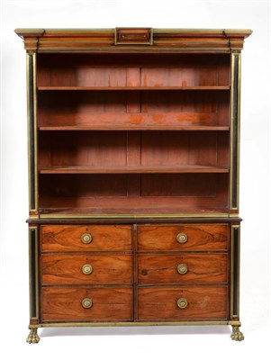 Lot 893 - A Regency Rosewood, Ebonised and Brass Mounted Open Bookcase, early 19th century, with moulded...