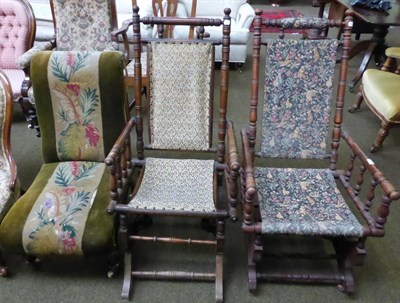 Lot 1281 - A pair of faux bamboo rocking chairs together with a Victorian nursing chair