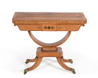 Lot 906 - A Regency Satinwood, Crossbanded and Brass Inlaid Foldover Card Table, early 19th century, of...