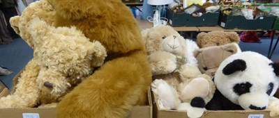 Lot 1356 - A quantity of modern teddy bears including Steiff polar bear and a similar cub, a large brown plush