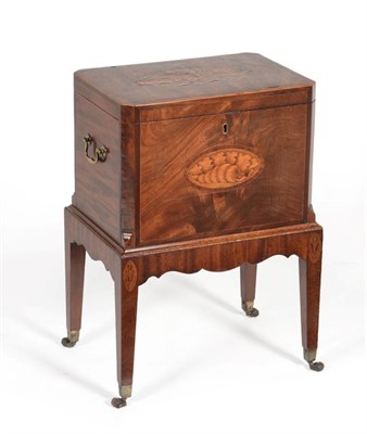 Lot 908 - A George III Mahogany Cellaret, late 18th century, inlaid with shell and leaf patera, the...