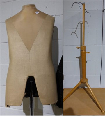 Lot 1375 - Gents mannequin on later stand and adjustable wooden mannequin base with coat hanger loop to...