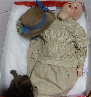 Lot 1379 - Simon and Halbig bisque head doll impressed 121, with sleeping blue eyes, replacement wig, on a...