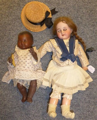 Lot 1388 - German Gb K bisque socket head doll impressed 44 -26 with sleeping brown eyes, open mouth,...