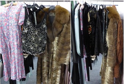 Lot 1393 - * Assorted costume including a 1930's fur coat with attached scarf and two large buttons, David New