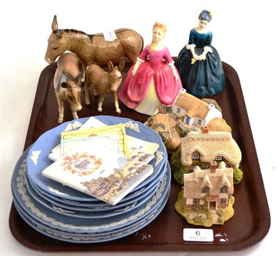 Lot 6 - One tray comprising two Beswick Donkey's and a Donkey Foal, seven Wedgwood Christmas collectors...