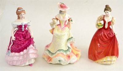 Lot 12 - Three Royal Doulton figures: Flowers of Love HN3709, Sweet Sixteen HN3648, Helen HN3886