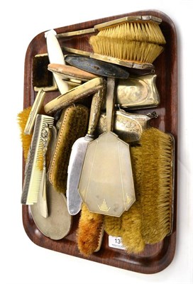 Lot 13 - A collection of assorted silver mounted toilet brushes, a nib wipe, etc