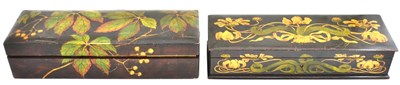 Lot 16 - Two Art Nouveau penwork glove boxes with hinged covers