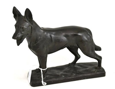 Lot 22 - A German Art Deco bronze of a German Shepherd (Alsatian) dog, signed to base