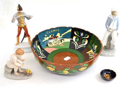 Lot 29 - A Foley ";Intarsio"; bowl, Herend soldier, Lladro sailor boy, a Continental figure and a small...