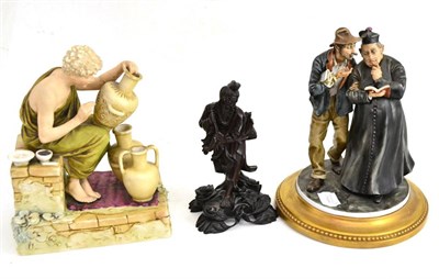 Lot 44 - Royal Dux figure of a seated potter, Naples figural group and a Chinese figure (3)