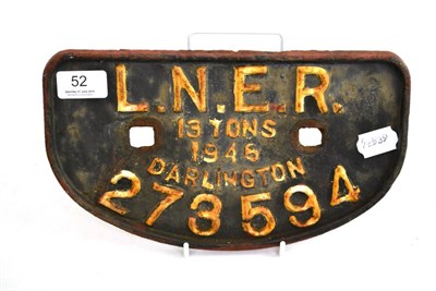 Lot 52 - A cast metal wagon D-plate impressed L.N.E.R 13 TONS 1946 DARLINGTON 273594