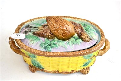 Lot 53 - An English majolica oval game pie dish and cover