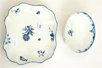 Lot 59 - Caughley blue and white cornflower square dish and Caughley blue and white slop bowl (2)