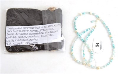 Lot 84 - An apatite, aquamarine and cultured pearl necklace