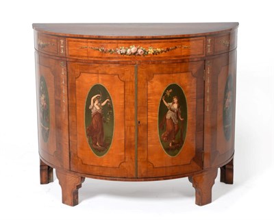 Lot 929 - A Fine George III Style Satinwood and Polychrome Painted Cabinet, of D shape form, the top...