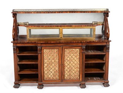 Lot 931 - A Fine Rosewood and Gilt Metal Mounted Breakfront Open Bookcase-Cabinet, in the manner of...