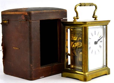 Lot 125 - French brass cased carriage clock, travelling case