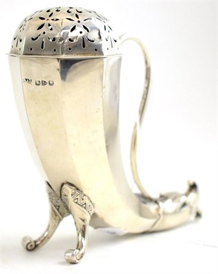 Lot 126 - A Victorian silver novelty sugar caster, James Deakin & Sons, Chester 1895, of cornucopia form with