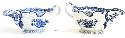 Lot 136 - Two Bow blue and white sauce boats, circa 1765